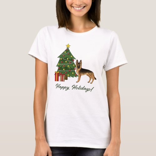 Black And Tan German Shepherd And A Christmas Tree T_Shirt