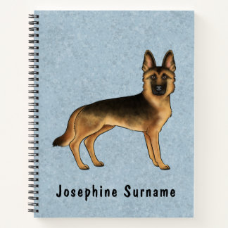 Black And Tan German Shepherd And Custom Text Blue Notebook