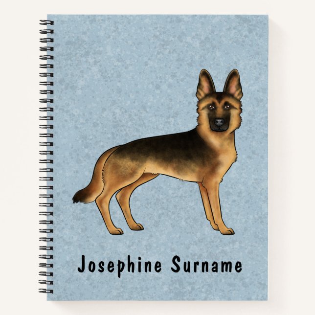 Black And Tan German Shepherd And Custom Text Blue Notebook (Front)