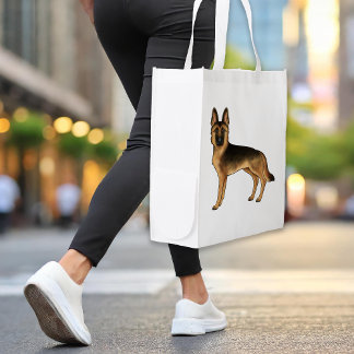 Black And Tan German Shepherd Artistic Dog Drawing Grocery Bag