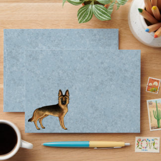 Black And Tan German Shepherd Breed Dog On Blue  Envelope