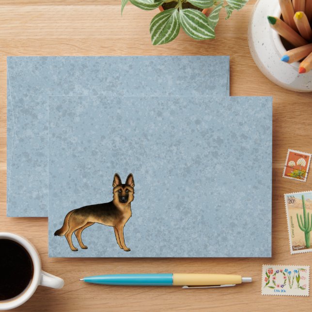 Black And Tan German Shepherd Breed Dog On Blue  Envelope (Desk)