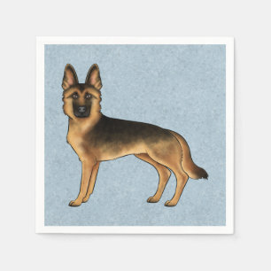 Black And Tan German Shepherd Cartoon Dog Blue Napkins