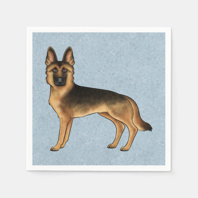 Black And Tan German Shepherd Cartoon Dog Blue Napkins (Front)