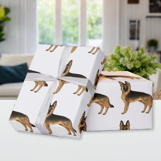 Black And Tan German Shepherd Cartoon Dog Pattern Wrapping Paper