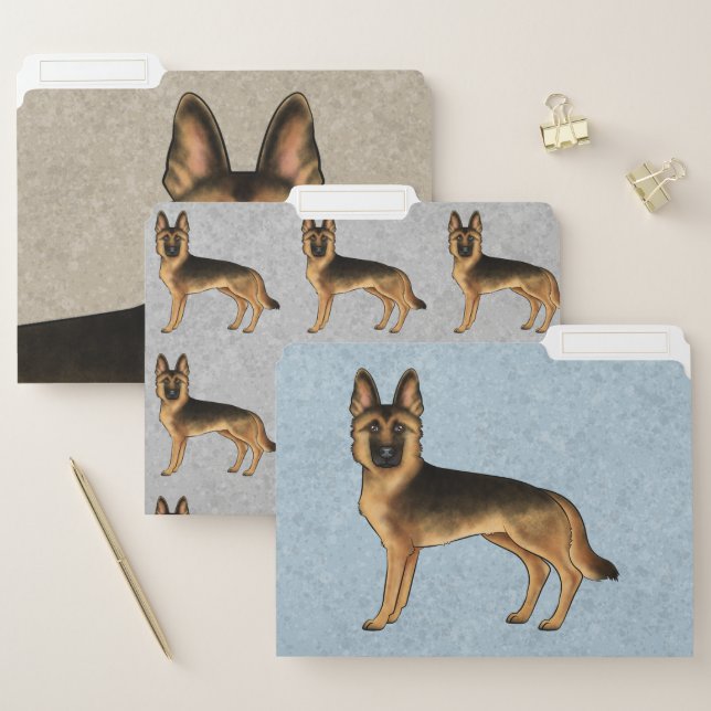 Black And Tan German Shepherd Cartoon GSD Dog File Folder (Set)