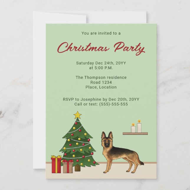 Black And Tan German Shepherd Christmas Party Invitation (Front)