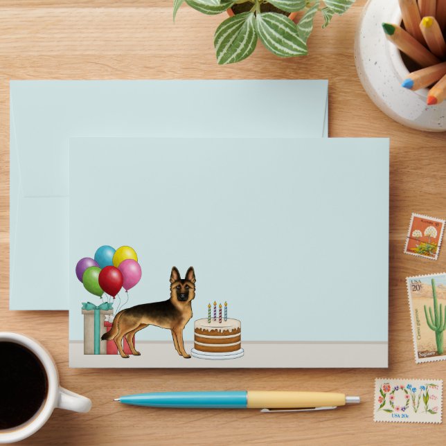 Black And Tan German Shepherd Colorful Birthday Envelope (Desk)