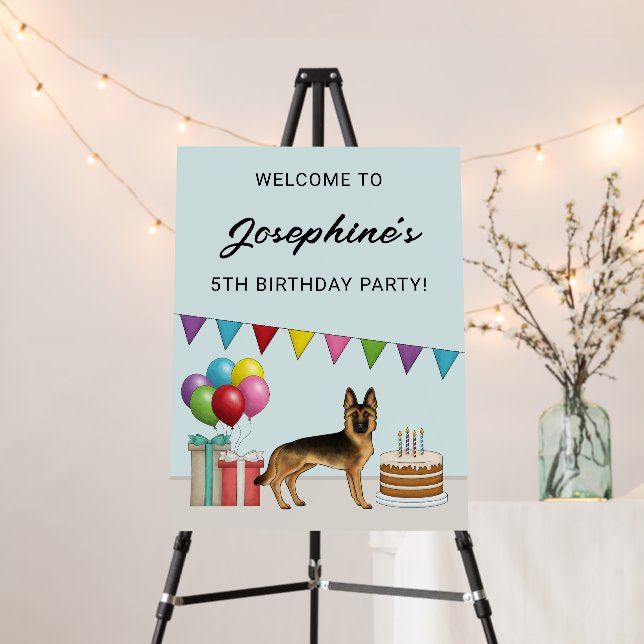 Black And Tan German Shepherd Colorful Birthday Foam Board (In Situ (Stand))