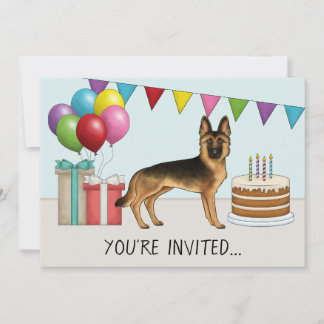 Black And Tan German Shepherd Colorful Birthday Invitation