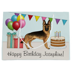 Black And Tan German Shepherd Colorful Birthday Large Gift Bag