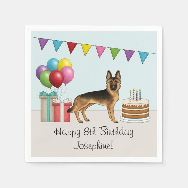 Black And Tan German Shepherd Colorful Birthday Napkins (Front)