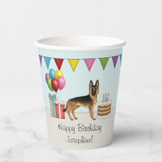 Black And Tan German Shepherd Colorful Birthday Paper Cups