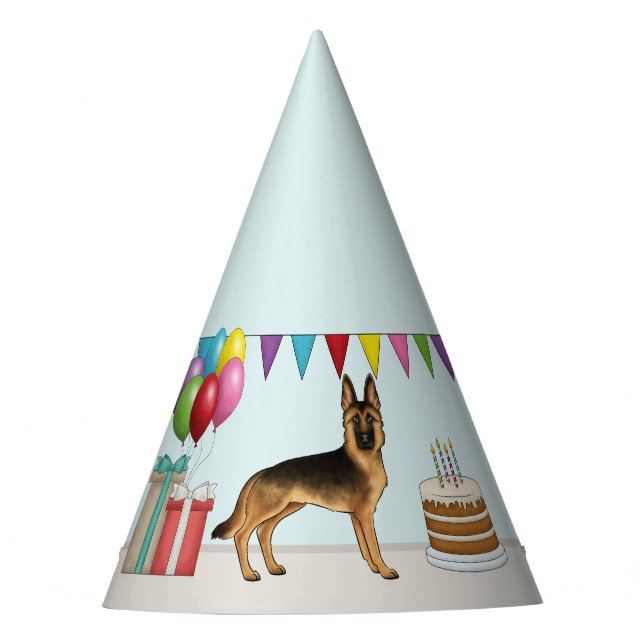 Black And Tan German Shepherd Colorful Birthday Party Hat (Front)