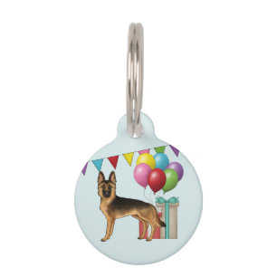 Black And Tan German Shepherd Colorful Birthday Pet ID Tag
