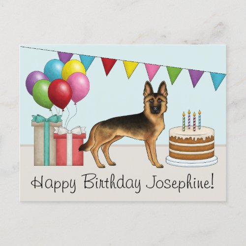 Black And Tan German Shepherd Colorful Birthday Postcard