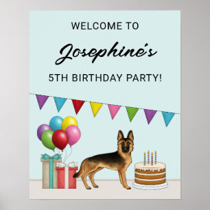 Black And Tan German Shepherd Colorful Birthday Poster