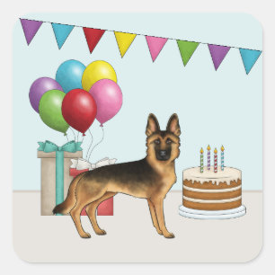 Black And Tan German Shepherd Colorful Birthday Square Sticker