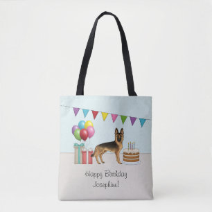 Black And Tan German Shepherd Colorful Birthday Tote Bag