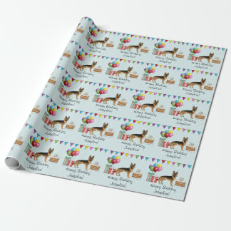 Black And Tan German Shepherd Colorful Birthday Wrapping Paper