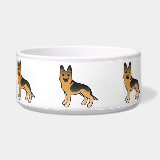 Black And Tan German Shepherd Cute Cartoon Dog Bowl