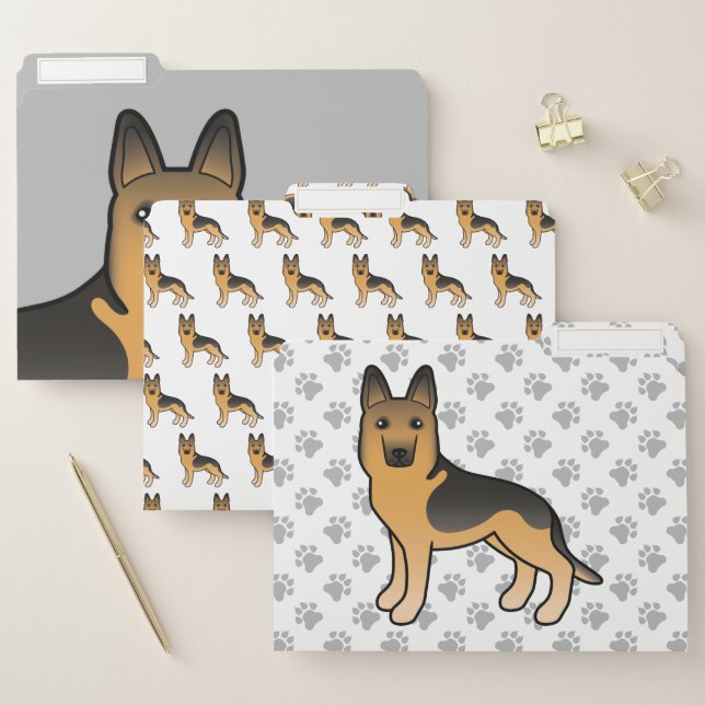 Black And Tan German Shepherd Cute Cartoon Dog File Folder (Set)