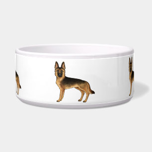 Black And Tan German Shepherd Cute Cartoon Dogs Bowl