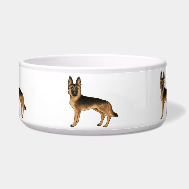 Black And Tan German Shepherd Cute Cartoon Dogs Bowl (Front)