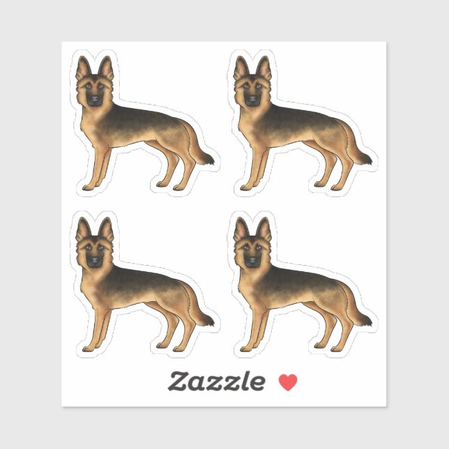 Black And Tan German Shepherd Cute Cartoon Dogs Sticker (Sheet)