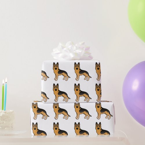 Black And Tan German Shepherd Cute Cartoon Dogs Wrapping Paper