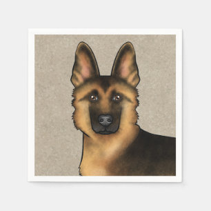 Black And Tan German Shepherd Cute Dog Head Beige Napkins
