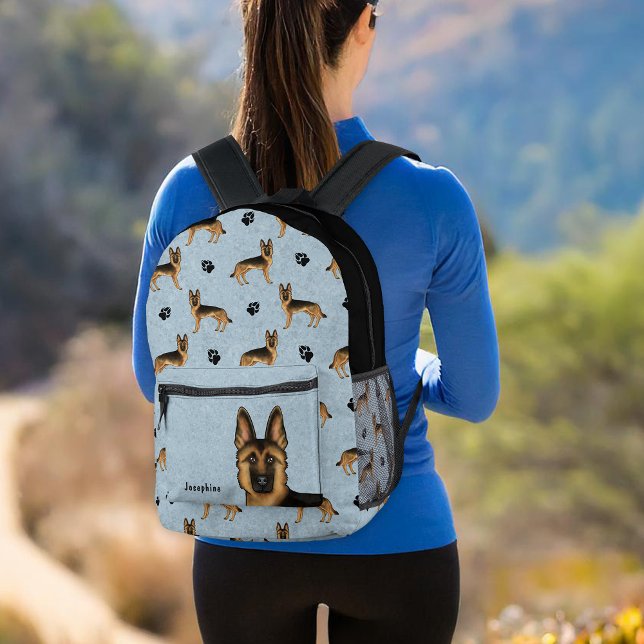 Black And Tan German Shepherd Cute Dog Pattern Printed Backpack (Please note: This image is a digital mockup. The product may not be in scale.)