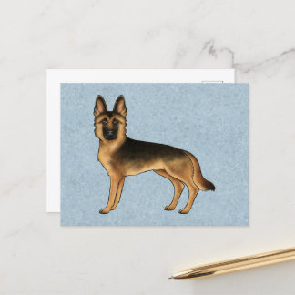 Black And Tan German Shepherd Cute GSD Dog Blue Postcard