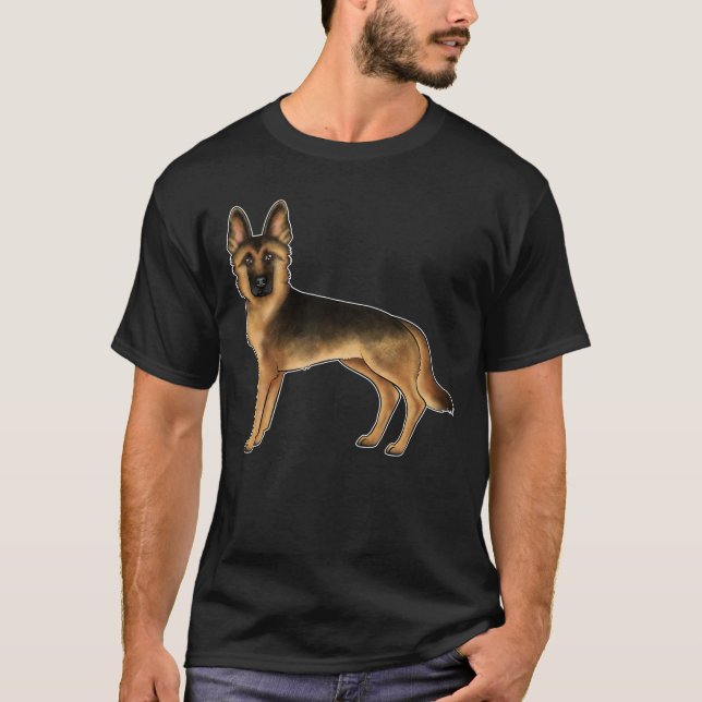 Black And Tan German Shepherd Cute GSD Dog Drawing T-Shirt (Front)