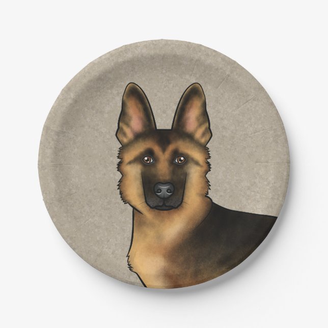 Black And Tan German Shepherd Dog Head Beige Paper Plates (Front)