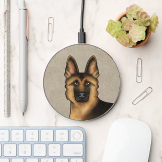 Black And Tan German Shepherd Dog Head Close-Up Wireless Charger
