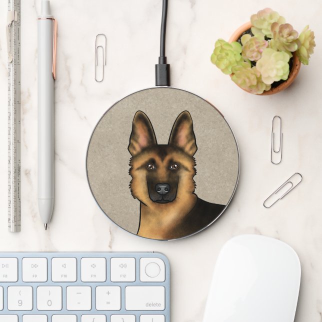 Black And Tan German Shepherd Dog Head Close-Up Wireless Charger (Desk)