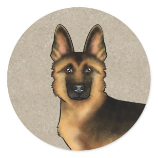 Black And Tan German Shepherd Dog Head On Beige Classic Round Sticker