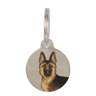 Black And Tan German Shepherd Dog Head On Beige Pet ID Tag