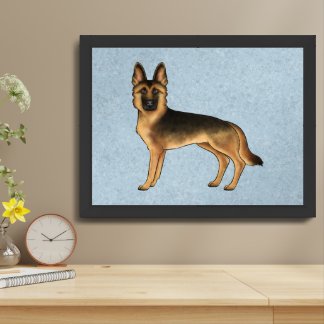 Black And Tan German Shepherd Dog Illustration Framed Art