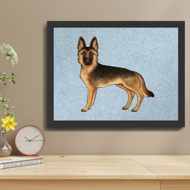 Black And Tan German Shepherd Dog Illustration Framed Art (Table Top)