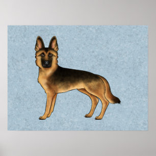 Black And Tan German Shepherd Dog Illustration Poster
