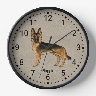Black And Tan German Shepherd Dog Numbered Clock