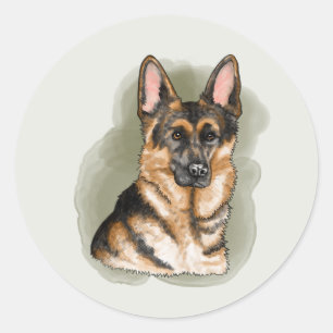 Black And Tan German Shepherd Dog Portrait Artwork Classic Round Sticker