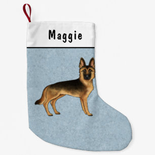 Black And Tan German Shepherd Dog Standing On Blue Small Christmas Stocking