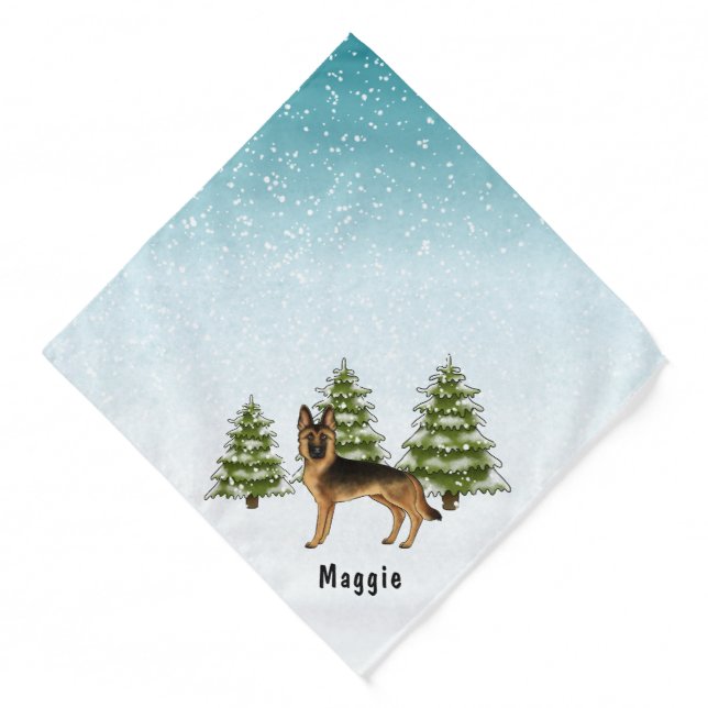 Black And Tan German Shepherd Dog Winter Forest Bandana (Front)