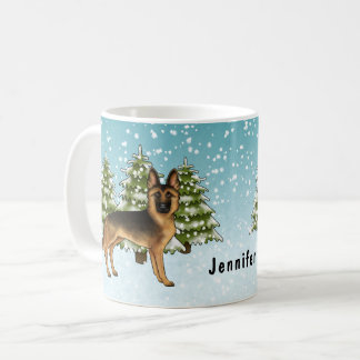 Black And Tan German Shepherd Dog Winter Forest Coffee Mug