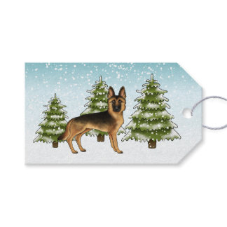 Black And Tan German Shepherd Dog Winter Forest Gift Tags