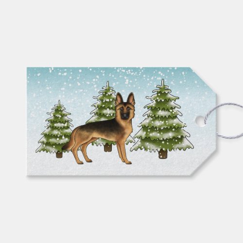 Black And Tan German Shepherd Dog Winter Forest Gift Tags