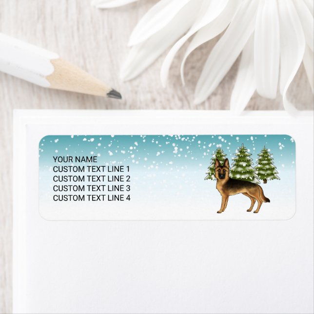 Black And Tan German Shepherd Dog Winter Forest Label (Insitu)